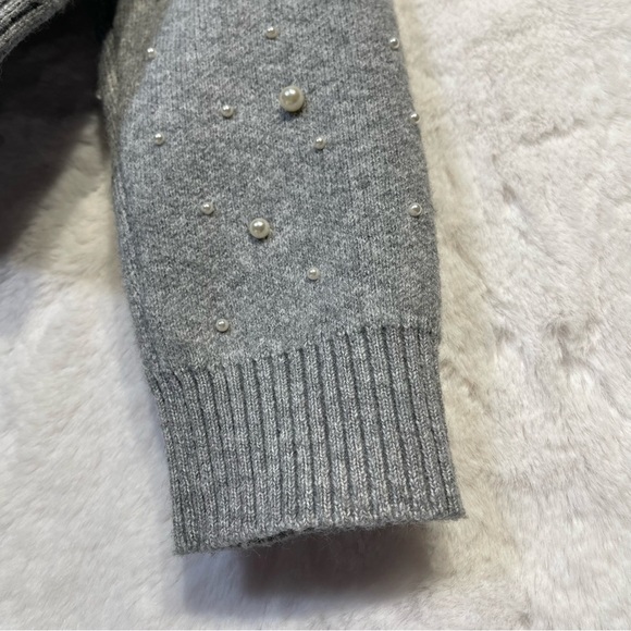 Oliver O Womens XL Melange Gray Beaded Pearl Zip Knit Sweater Wool Ribbed NWT - Picture 9 of 16
